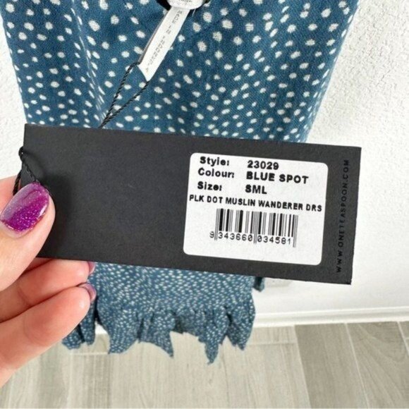 NEW One Teaspoon Muslin Wanderer Blue Polka Dot Dress Size S - Picture 9 of 11